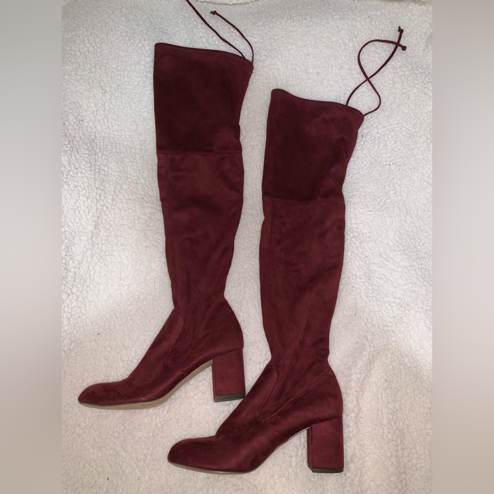 Maroon thigh high boots